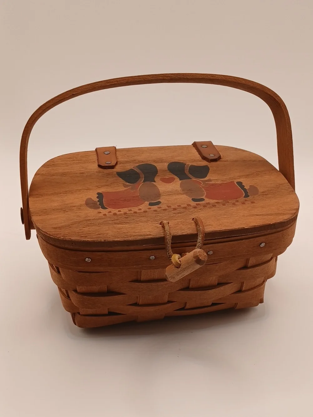 Vintage 1987 Painted Lid Small Longaberger Basket